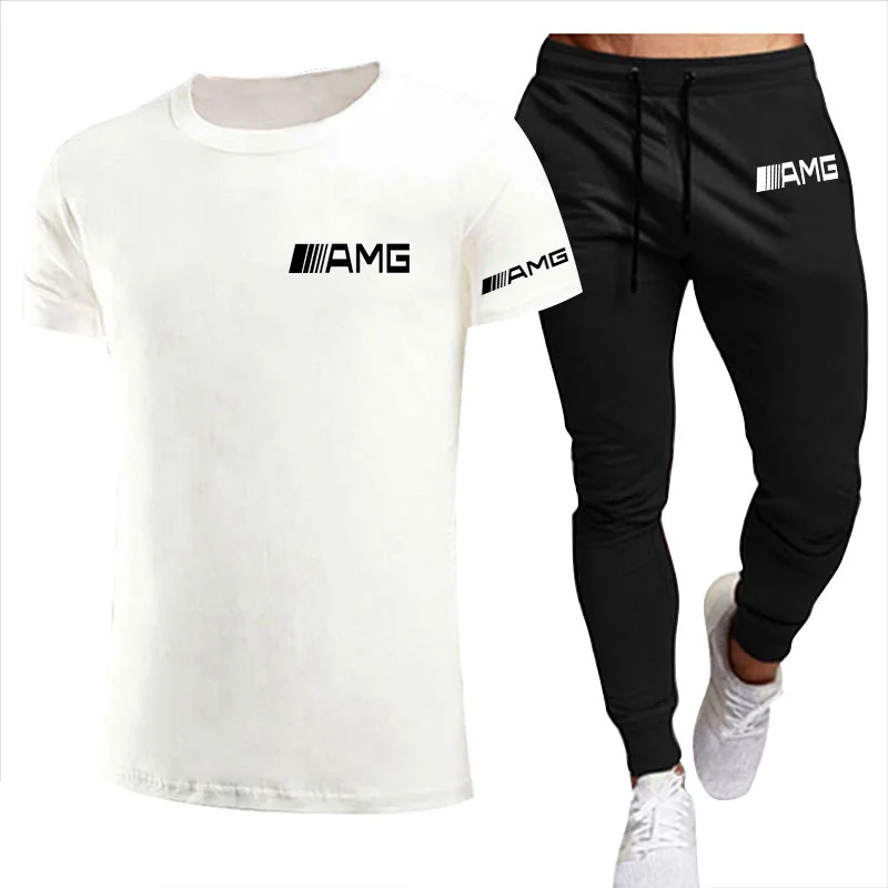 

New T-shirt 2-piece Sportswear Printing Men's Short-sleeved + Trousers Pullover Sportswear Suit Casual Sports Men's Clothing