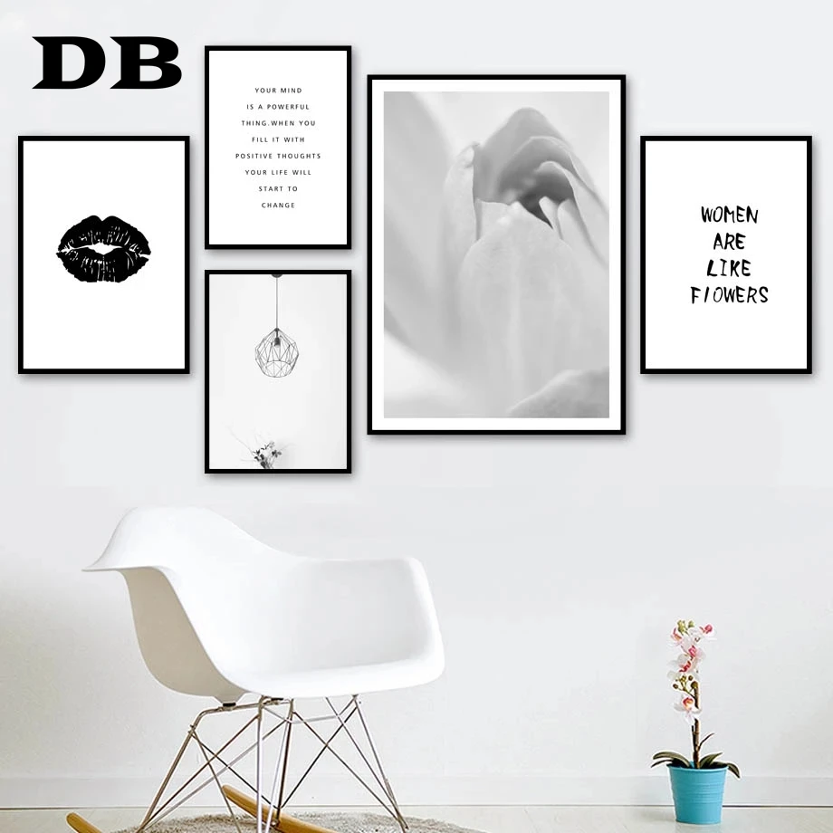 

Flower lips Print Leaf Quotes Lampshade Wall Art Canvas Painting Nordic Posters And Prints Wall Pictures For Living Room Decor