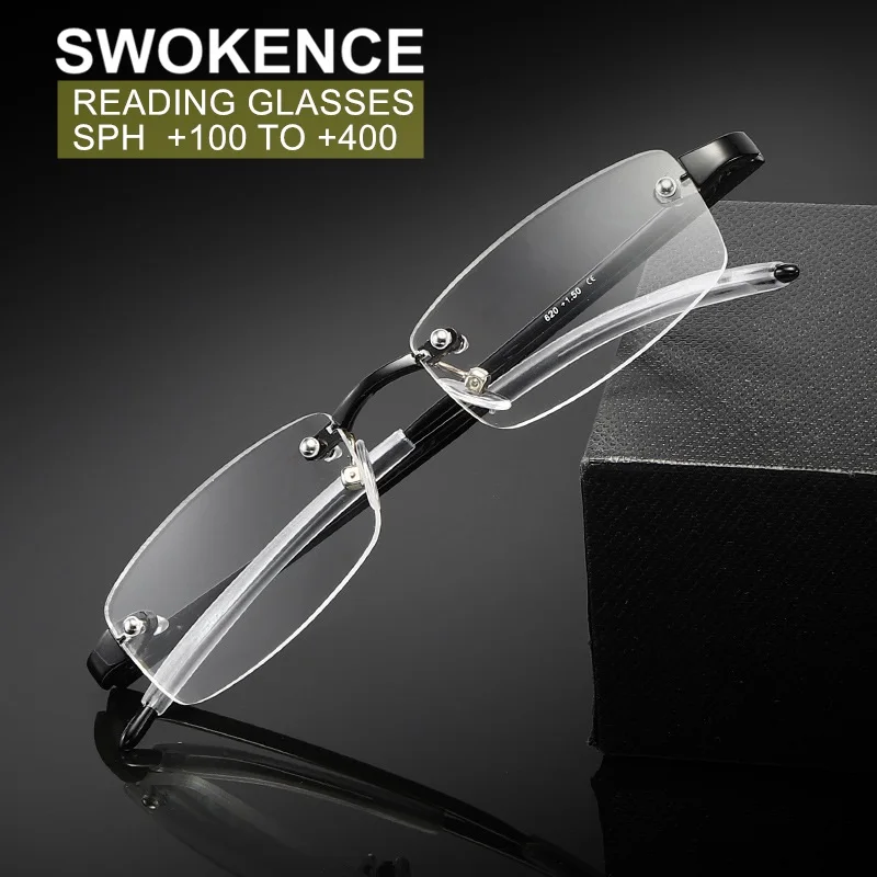 

Очки для чтения без оправы SWOKENCE, SPH от 100 до 400, мужские и женские очки против усталости, очки для дальнозоркости и дальнозоркости, G387