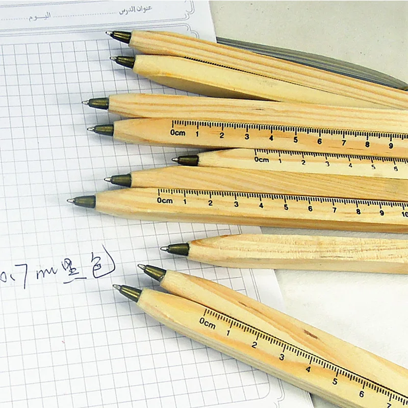 

4pcs/lot handmade wooden Environmental Ruler design Manual DIY Multifunction ballpoint pen ballpen