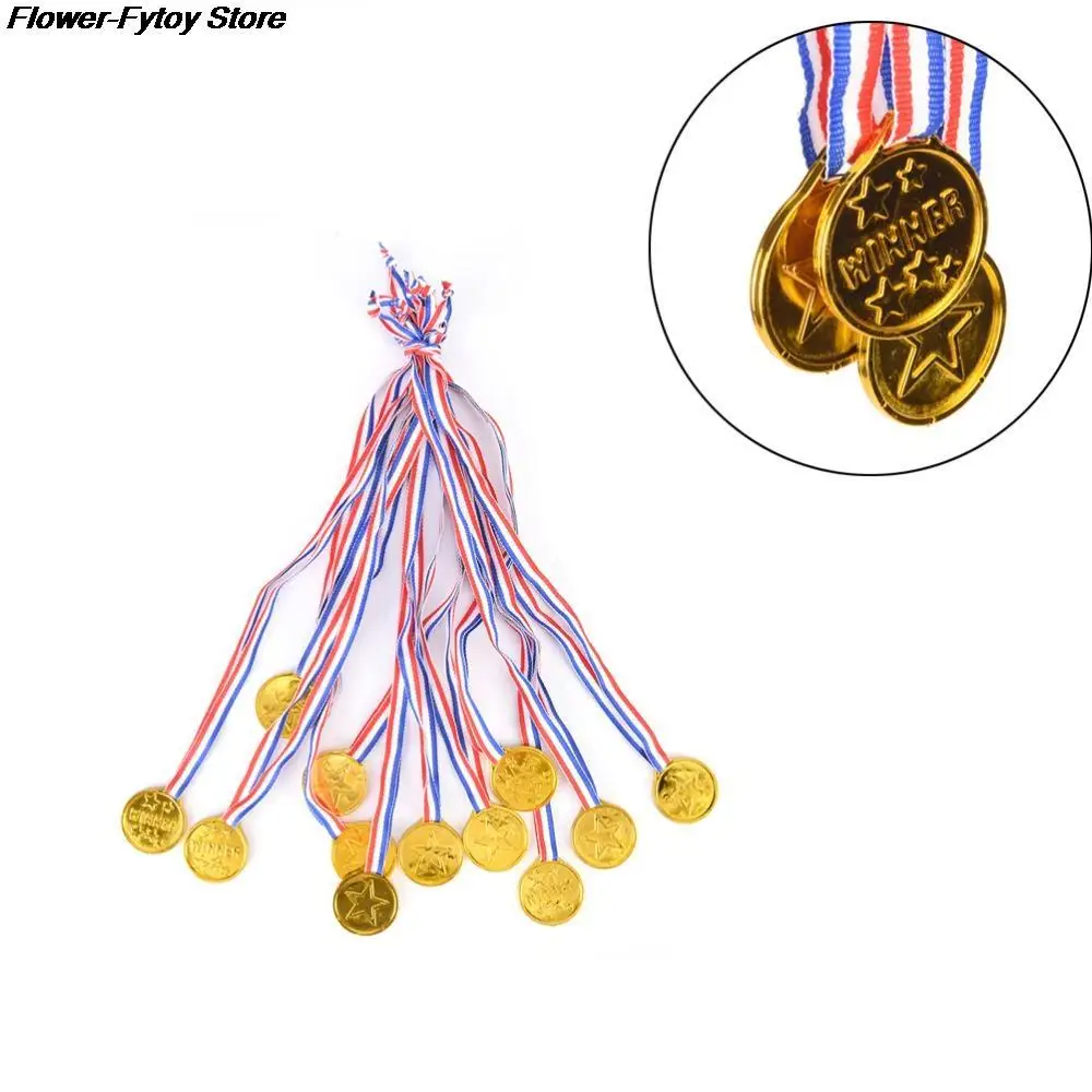 12 шт., Детские Золотые пластиковые медали-победители, сумка для спортивной вечевечерние, призовые награды, игрушки для декора Вечерние
