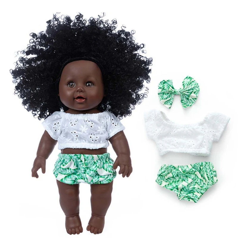 

30cm Simulation African Curly Dolls Vinyl Black Skin Rebirth Doll with Clothes