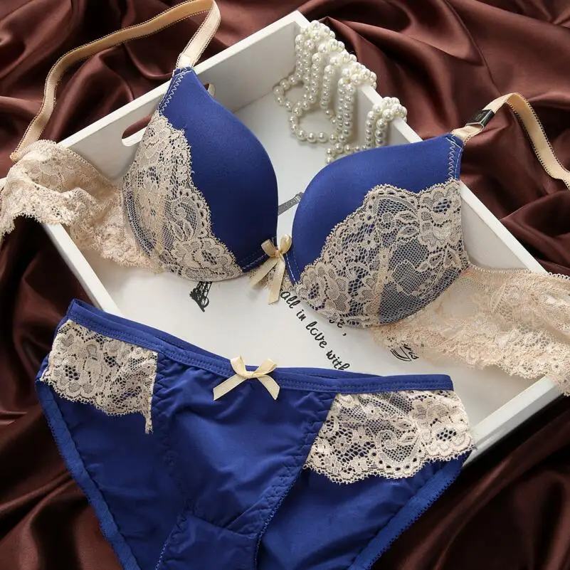 Сексуальное кружевное нижнее белье бюстгальтер набор тонкий пуш ап Вышивка