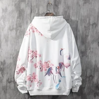 chinese style couple hooded mens autumn thin style loose national trend cherry blossom pink crane casual hooded men