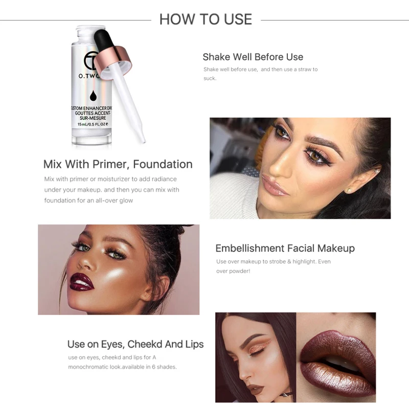 O. TWO. O жидкий хайлайтер Make Up Primer Shimmer Face Glow ультра-концентрированные осветительные бронзирующие капли для макияжа лица