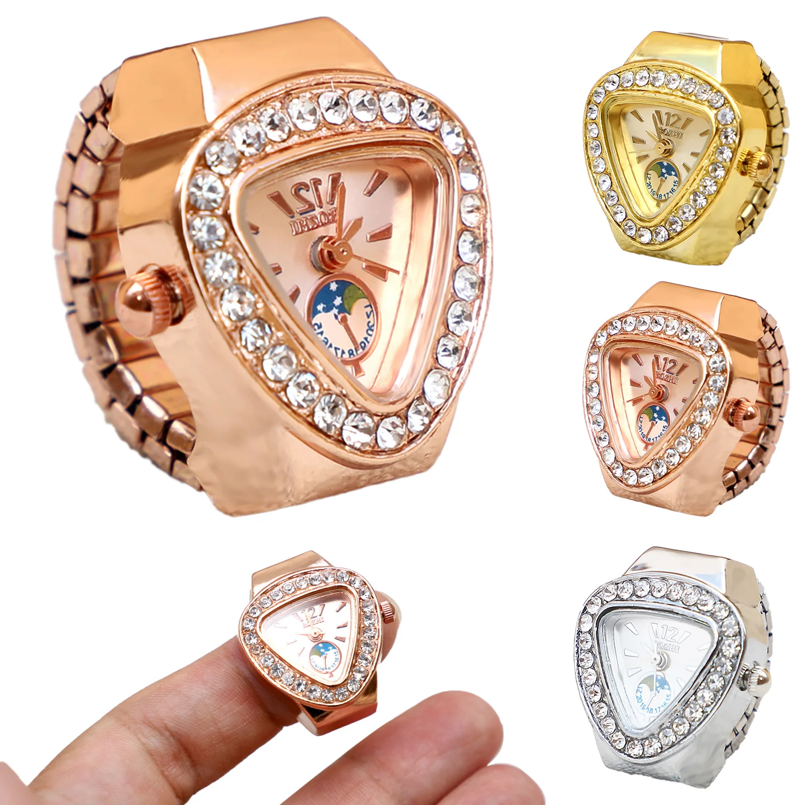 

Finger Watch Mini Vintage Ring Watch Quartz Triangles Clock Creative Watches Fashion Heart Of Steel Rhinestone Luxury Watches
