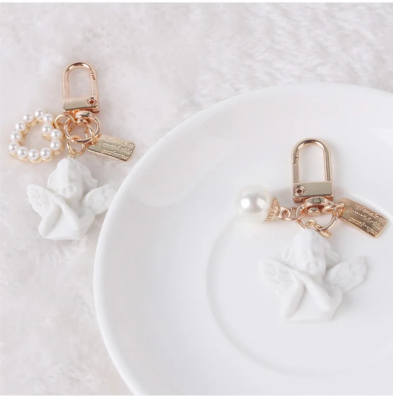 Креативный ретро брелок с ангелом из смолы Простой Жемчуг ЛЮБОВЬ сплав