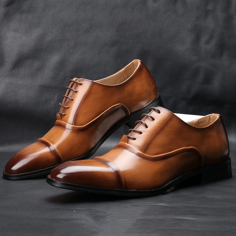 

Men's Business Dress Leather Shoes 2021 Spring Summer Formal Wear Wood Grain Three Joint Lace-Up Large Size 41-46 Shoes Men