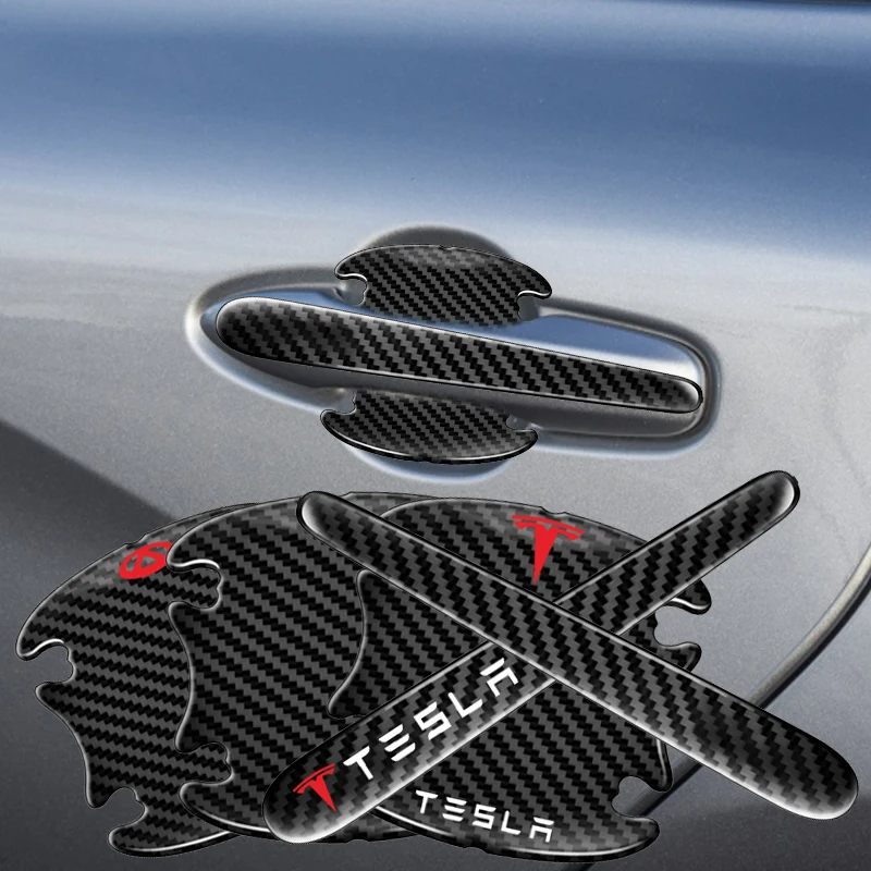 Наклейки на дверные ручки автомобиля 8 шт. защитная пленка из углеродного волокна