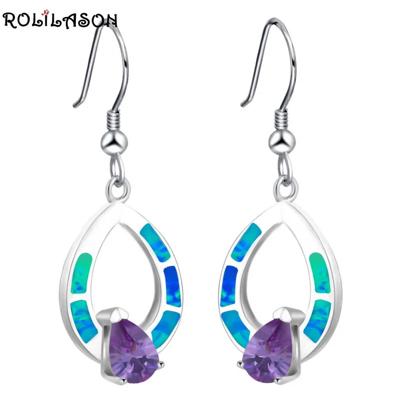 

Roilason 2017 новое поступление голубые & пуэпле огненный опал серебряные висячие серьги Модные опаловые ювелирные изделия OES650 для женщин вечерн...