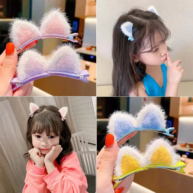 

2021 New Children's Hairpin Cat Ear Headdress Does Not Hurt Hair Plush Hair Accessories Net Red Girl Baby Card