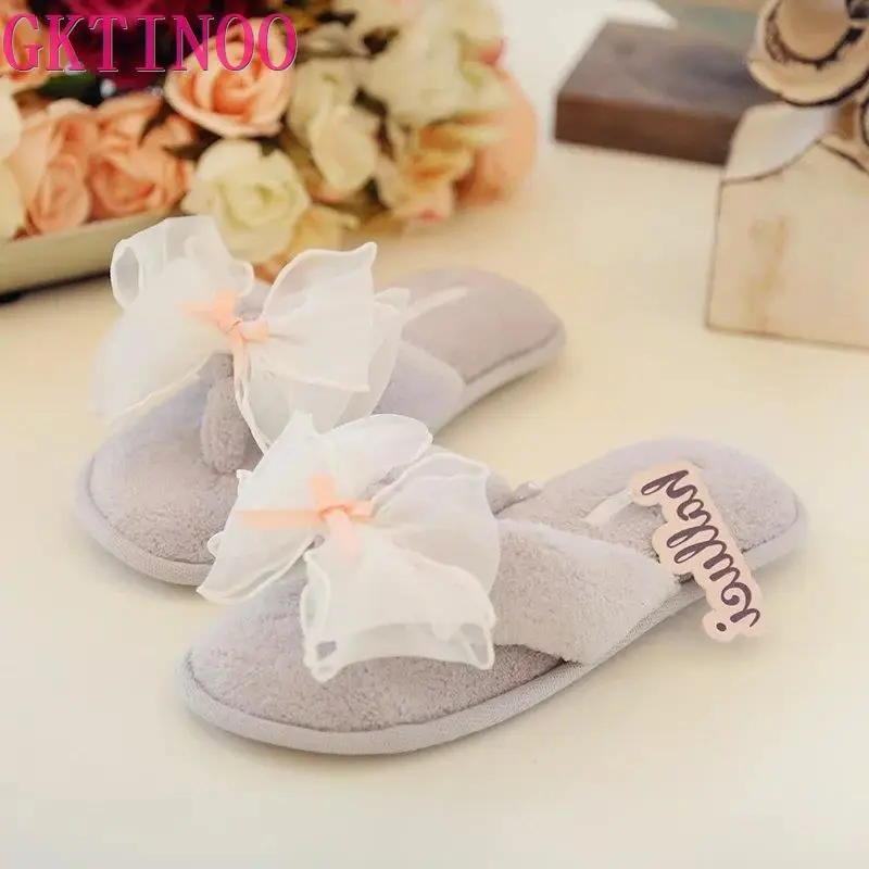 Новинка весенние женские шлепанцы с бантиком удобные дышащие летние домашние