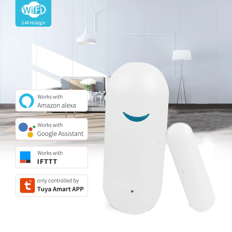 

Смарт-детекторы открытия/закрытия двери Tuya, Wi-Fi, домашняя сигнализация, совместима с приложением Alexa Google Home Tuya