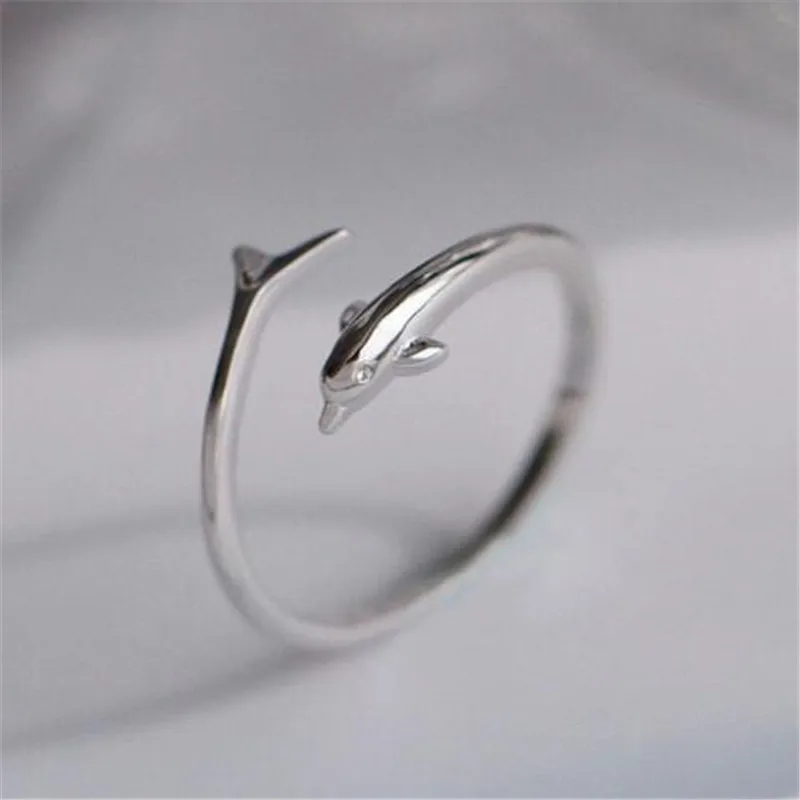 Creative Simple Cute Dolphin Opening Ring Silver Color for Women Fashion Party Charm Female Jewelry | Украшения и аксессуары