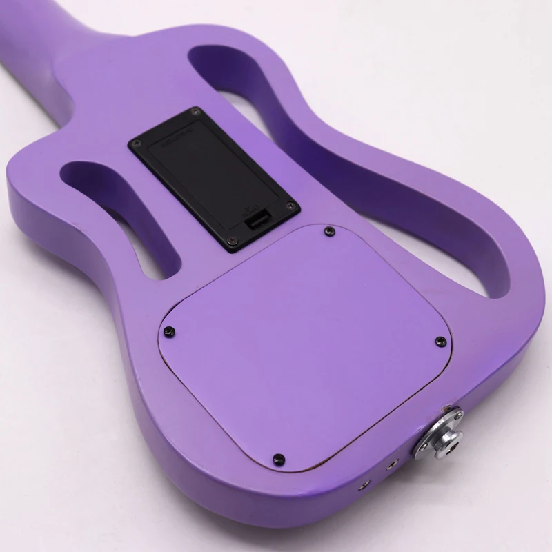 

21 inch solid okoume wood body neck through purple electric silent ukulele matte finish 4 string mini guitar with flaw problem