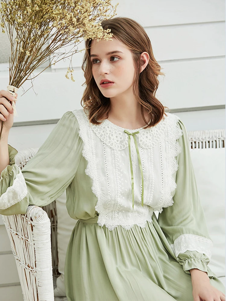 Nightgown Women Sleepwear Knee-Length Dress Cotton Nightgowns Women Princess Sleepshirts Vintage Nightdress Long Sleeve