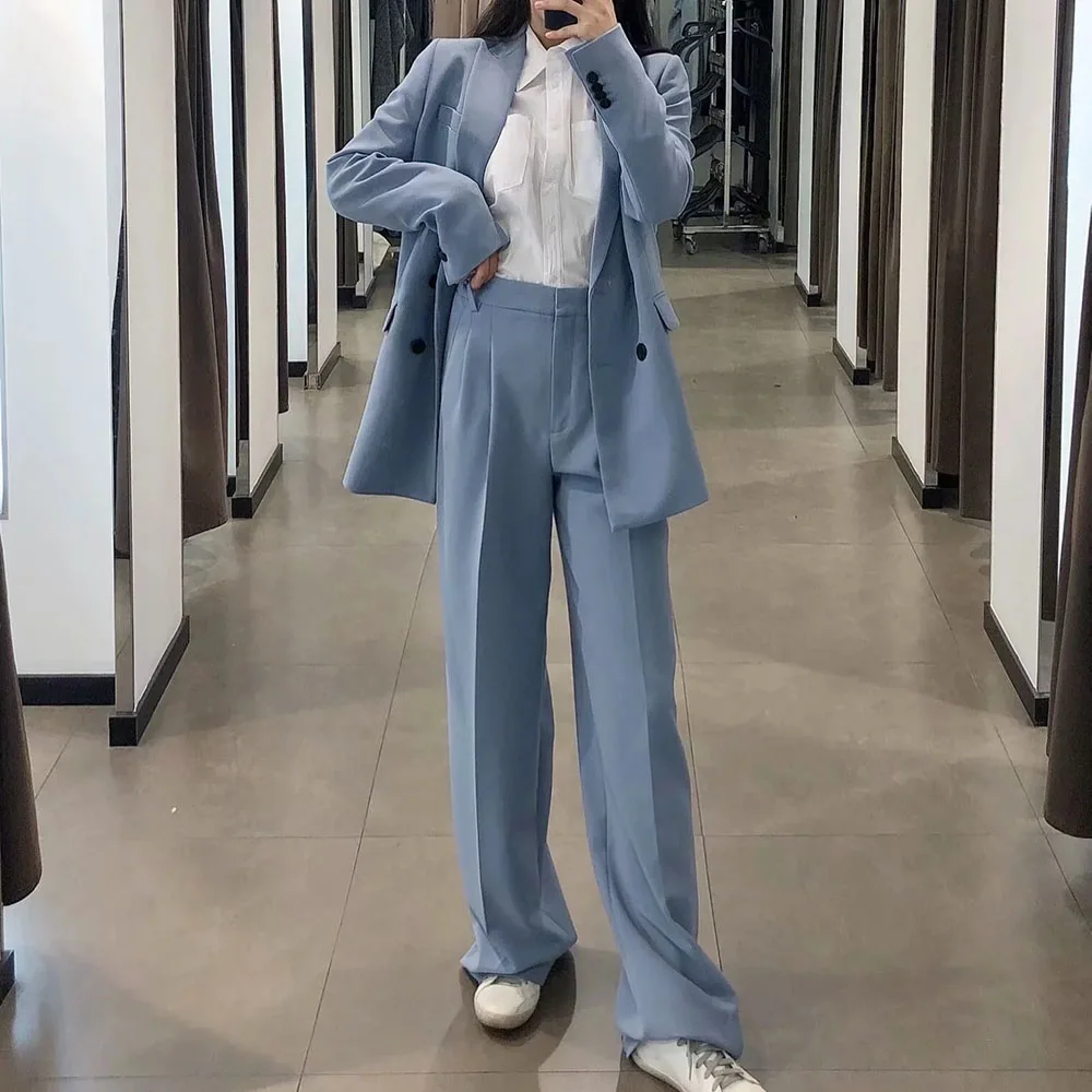 

2021 женские элегантные модные однотонные прямые брюки с высокой талией, винтажные брюки на молнии с боковыми карманами, повседневные брюки