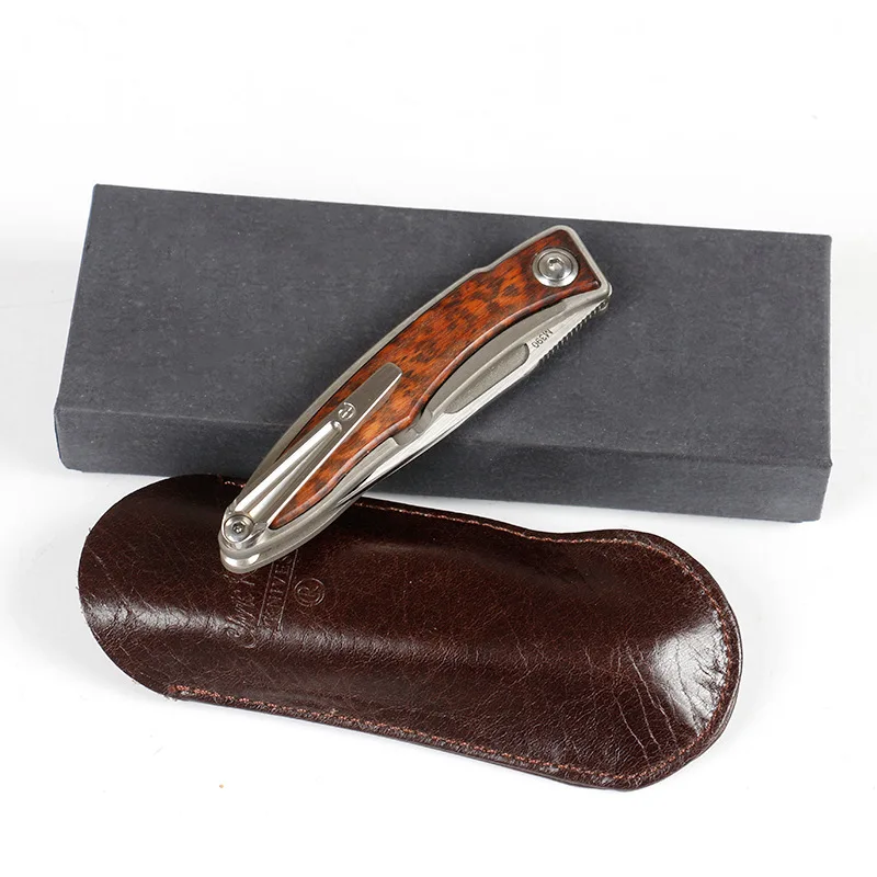 

Outdoor Boutique Tactical Folding Knife M390 Blade Titanium Alloy Wooden Handle Camping Self Defense Adventure Hiking Equipment