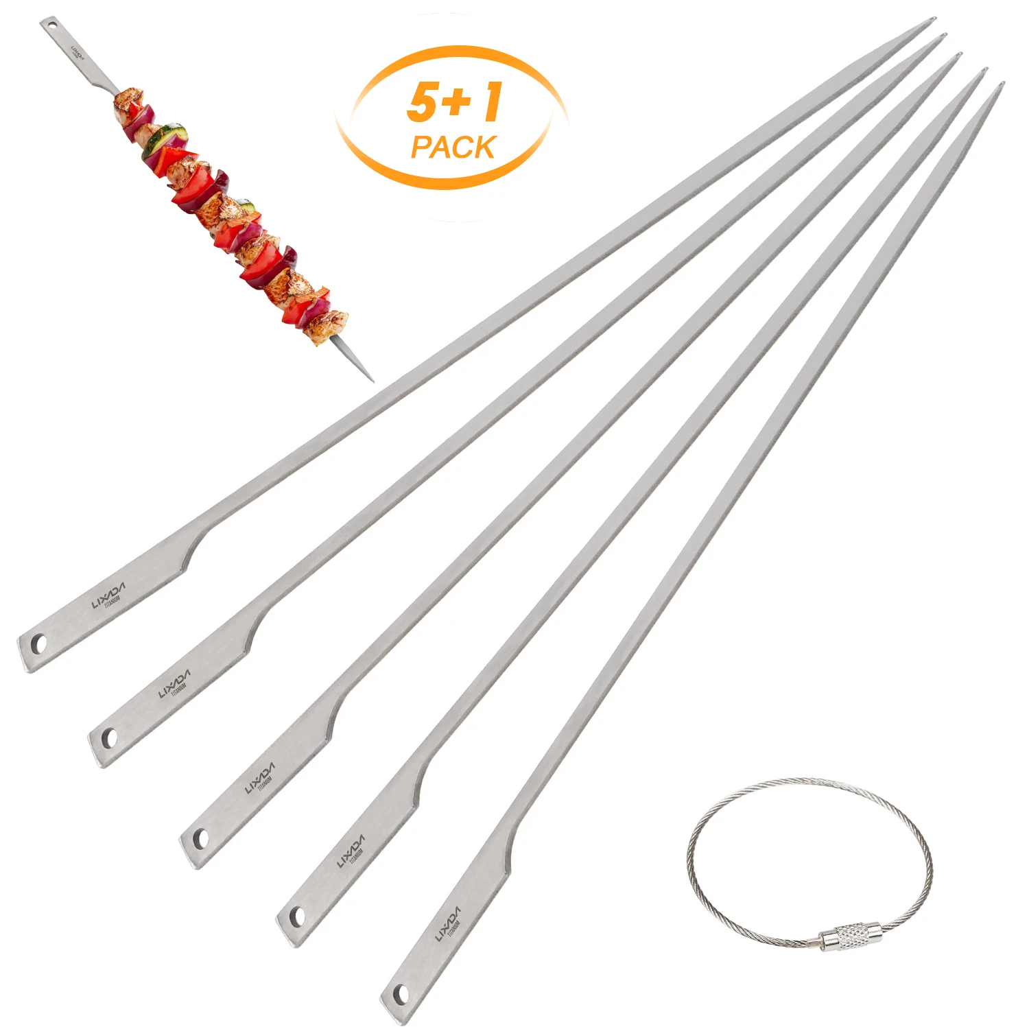 

Lixada 5pcs 10 Inch Flat Titanium Barbecue Skewers Outdoor Backyard Picnic BBQ Grilling Kabob Skewers BBQ Sticks with Wire Ring