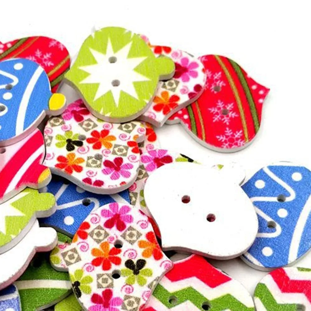 50 шт смешанные цвета расписной фонарь деревянная пуговица рождественские