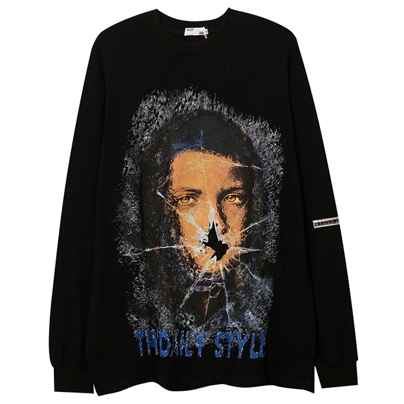 

Male 100%Cotton Sweatshirts Hoodie Couple Hoodies Pullover Unisex Oversize Mens Face Print O-neck Long Sleeve Sweatshirt