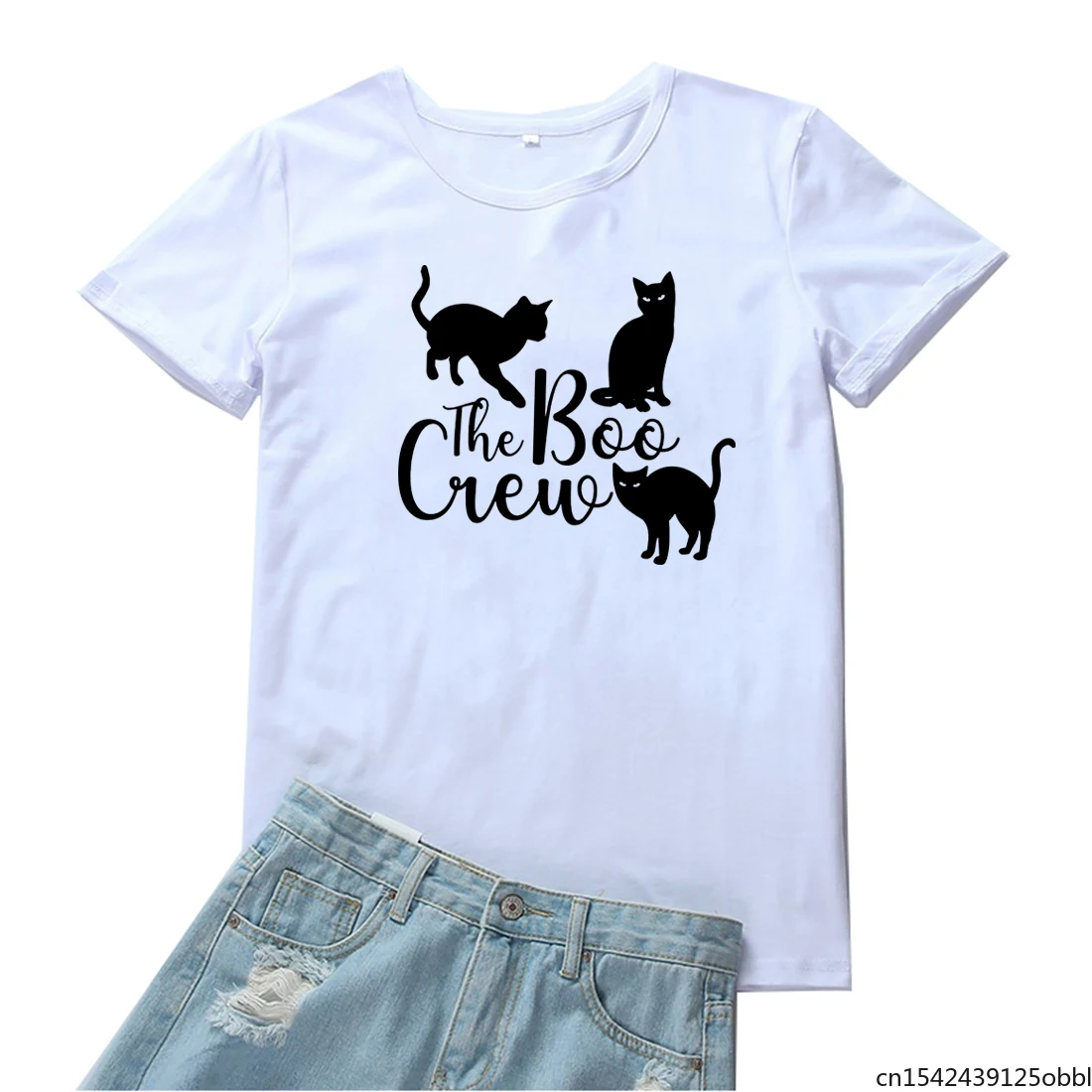 

The Boo Crew Casual O-Neck Funny Cats and Letter Graphic Fashion Harajuku Women T-shirts