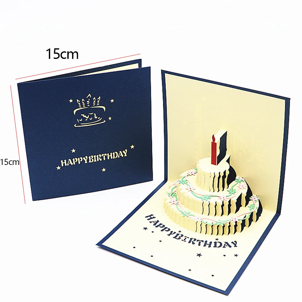 День рождения поздравительные открытки подарки 3D Pop Up Лазерная резка торт