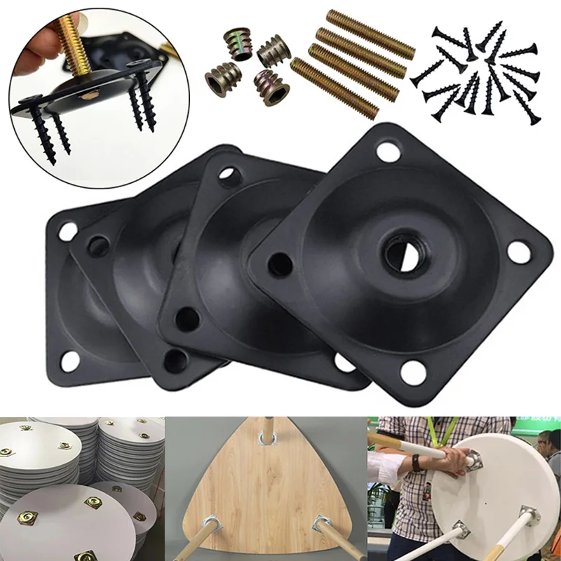 

4 X Sofa Leg Mounting Plates Furniture Chair Leg Connection Plate Attachment Iron T-Plate+ M8 Female Adapters Hanger Bolts