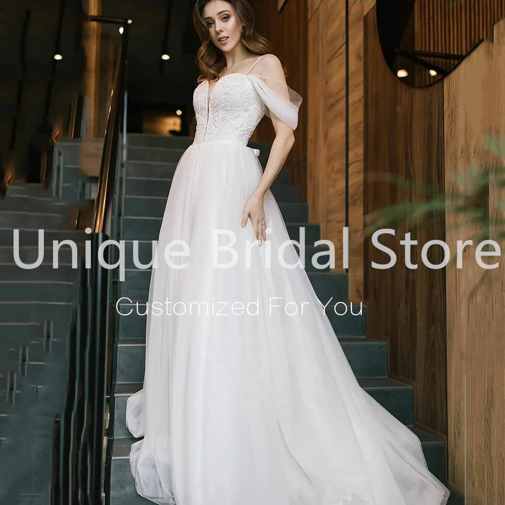 UETEEY – robe de mariée de princesse, ligne a, bretelles Spaghetti, Sexy, col en v, avec lacets au dos, traîne, grande taille, 2021