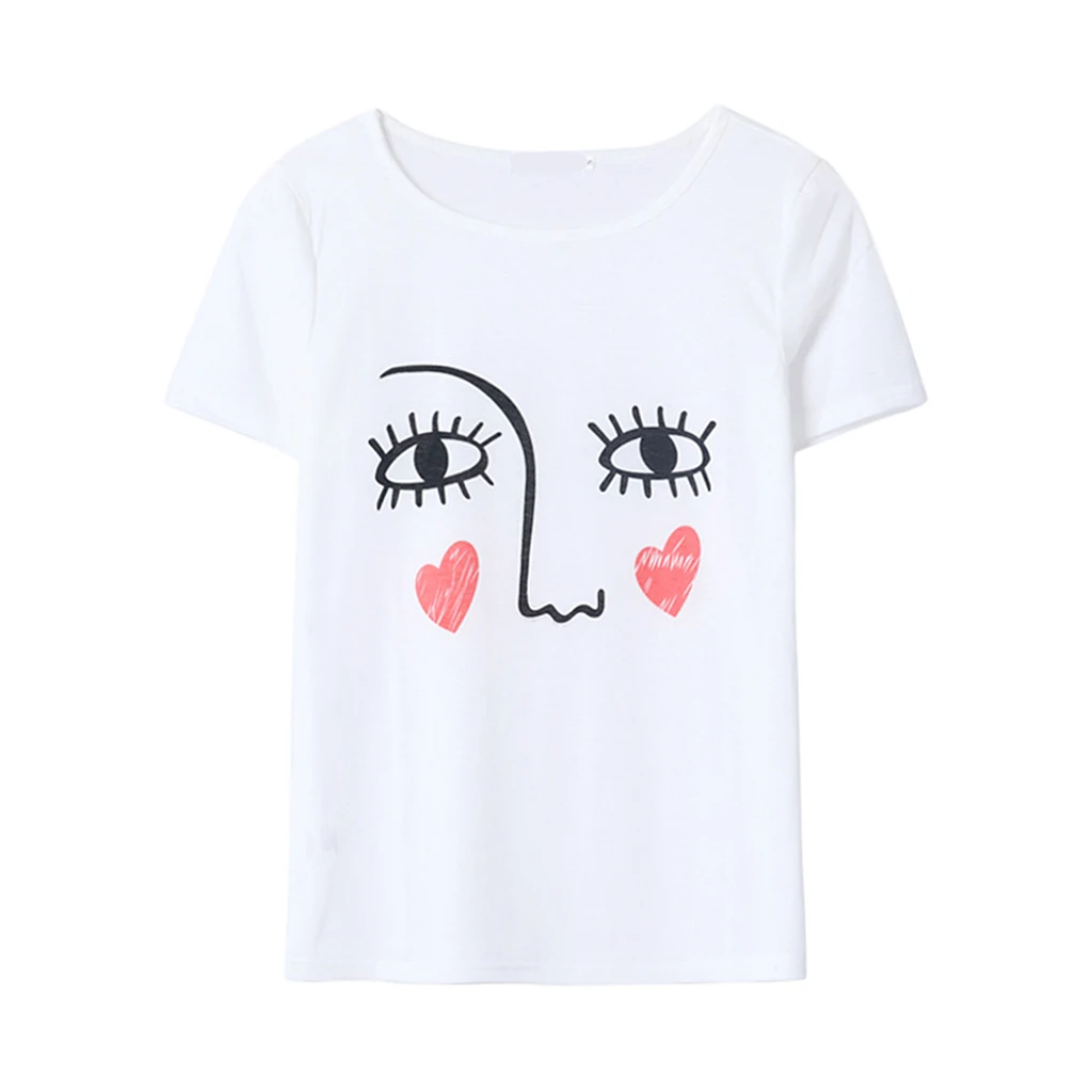 

Funny Eye Printed Tee White Cotton Women T-shirt Short Sleeve Casual Tops
