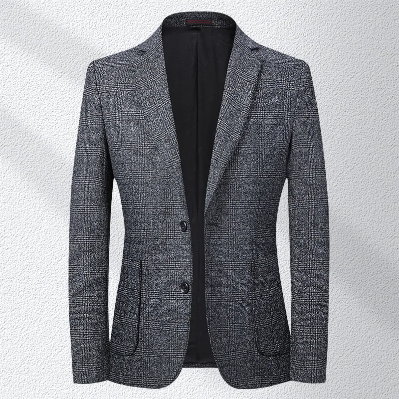 Мужской приталенный Блейзер деловой Повседневный Серый блейзер в клетку