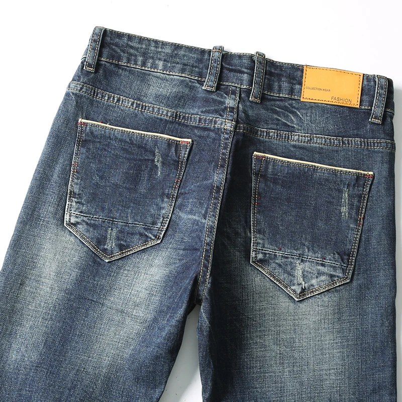 Мужские джинсы синие Стрейчевые прямые зауженные большие размеры 40 Осень-зима 2019