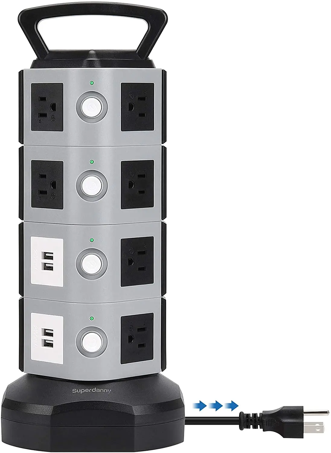 

Surge Protector Power Strip Tower - SUPERDANNY 3000W 13A with 4.2A 4 USB Slot 14 Outlets 16AWG 6.5ft Heavy Duty Cord Wire