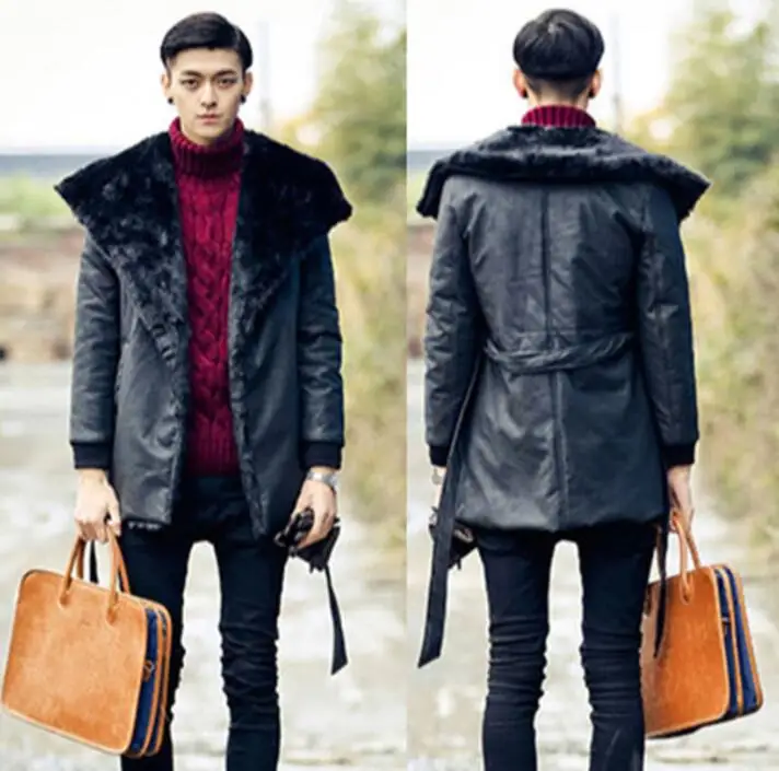 Autumn black faux mink fur leather jacket mens winter thicken warm coat men loose jackets fashion B | Мужская одежда