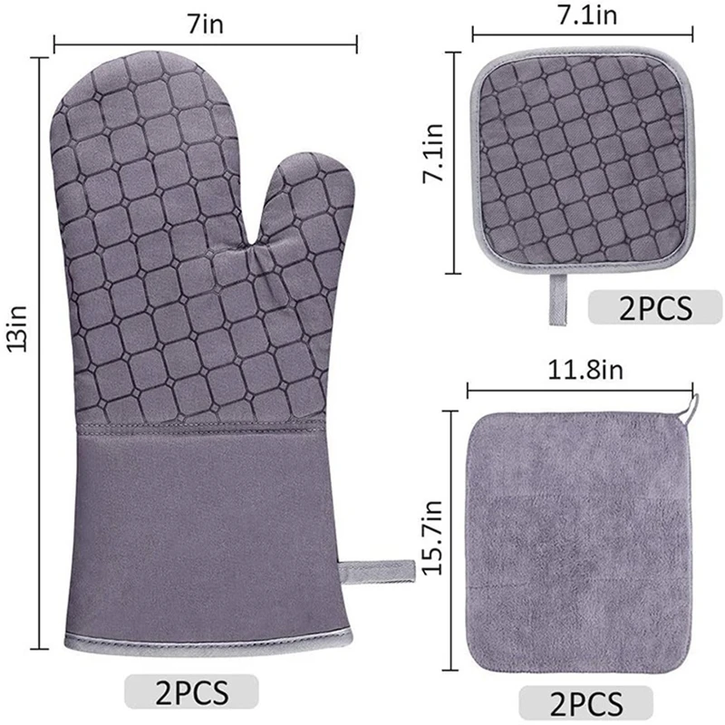 

6Cps Oven Mitts and Pot Holders Sets, Heat Resistant and Food Grade Silicone Gloves with Kitchen Towels for Cooking