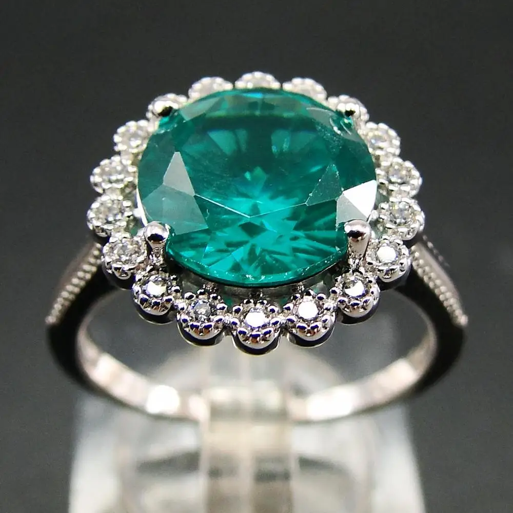 

Round 10mm Paraiba Spinel Engagement Ring 925 Sterling Silver Women's Ring For Wedding Jewelry Gift