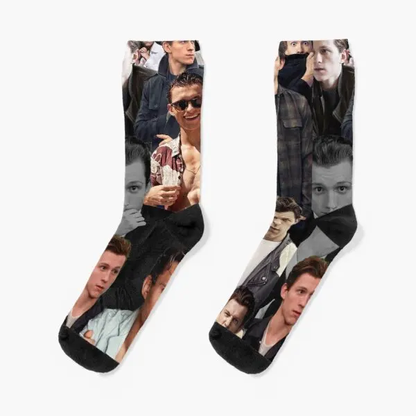 

Tom Holland Collage Crew Socks Sports Ladies Cotton Cute Mens Best Unisex Autumn Winter Cartoon Black Pattern Breathable Girls