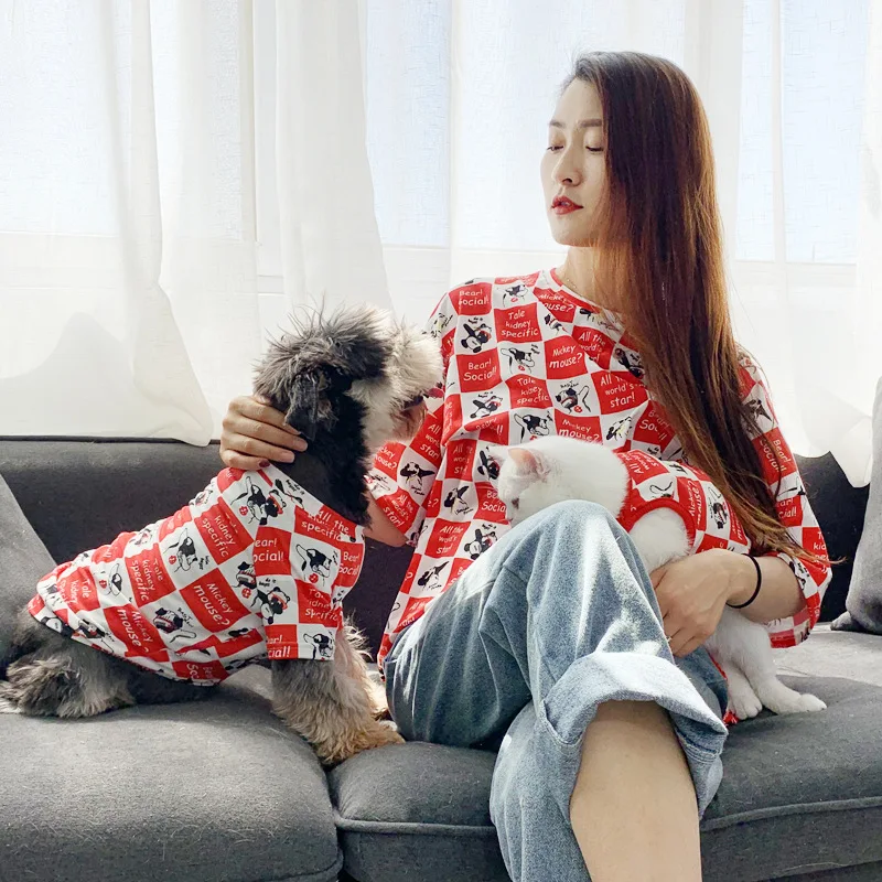 Летняя моющаяся хлопковая одежда для кошек и собак Одежда родителей детей с