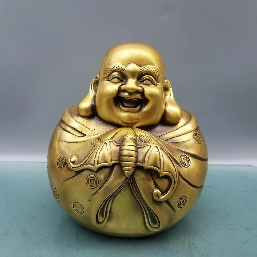 

Home Decor 6" Chinese Seikos Brass Arhat Buddha Blessed in front of Buddha Carving bat buddha Implication Lucky fortune