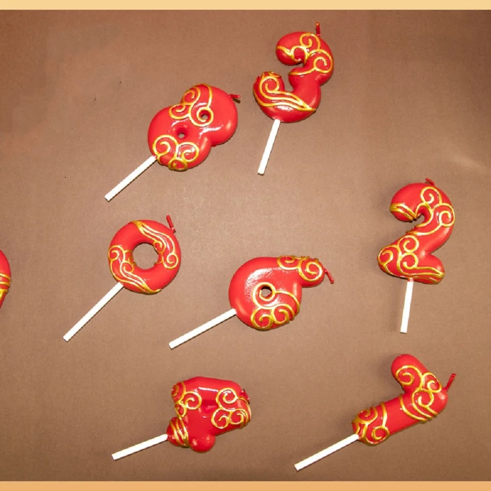 

Chinese Style Wedding Red Number 0-9 Candle For Cake Valentine's Day Anniversary Party Decoration Baby Birthday Baking Supplies