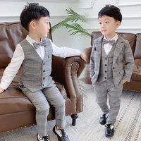 boys formal suit sets childrens plaid blazer vest pants 3pcs clothing sets kids wedding party performance costume
