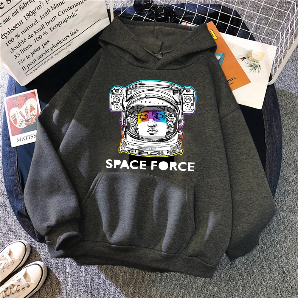 

Space Force Print Woman Sweatshirt Retro Style Comfortable Hoodie Autumn Fit Clothing Fashion O-Neck Warm Female Hoodies