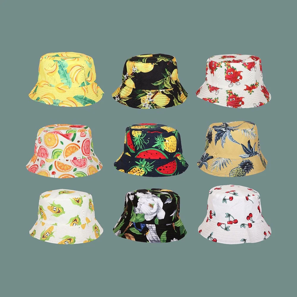 

New Unisex Cotton Bucket Hats Panama Hat Women Summer Sunscreen Print Dome Sunbonnet Fedoras Outdoor Double-sided Hat Hiking Cap