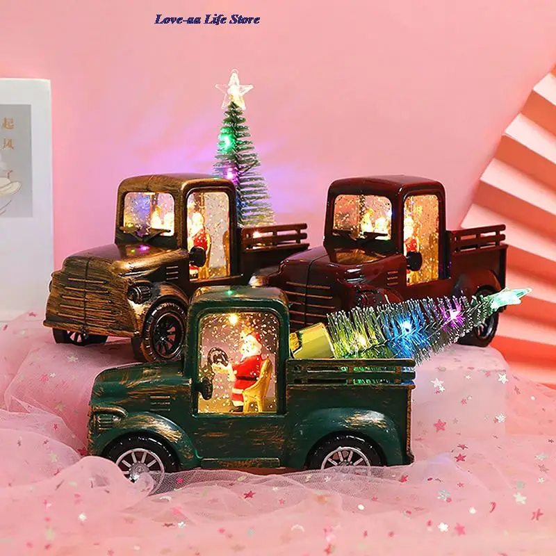 

Santa Claus Drives A Tractor Ornaments Retro Ornaments With Lights Merry Night