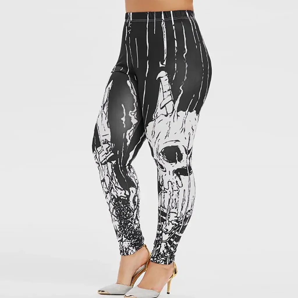JAYCOSIN Women Ladies Skeleton Printed Fitness Halloween Leggings Stretch Pants Trousers Micro-elastic Sports Fashion | Женская одежда