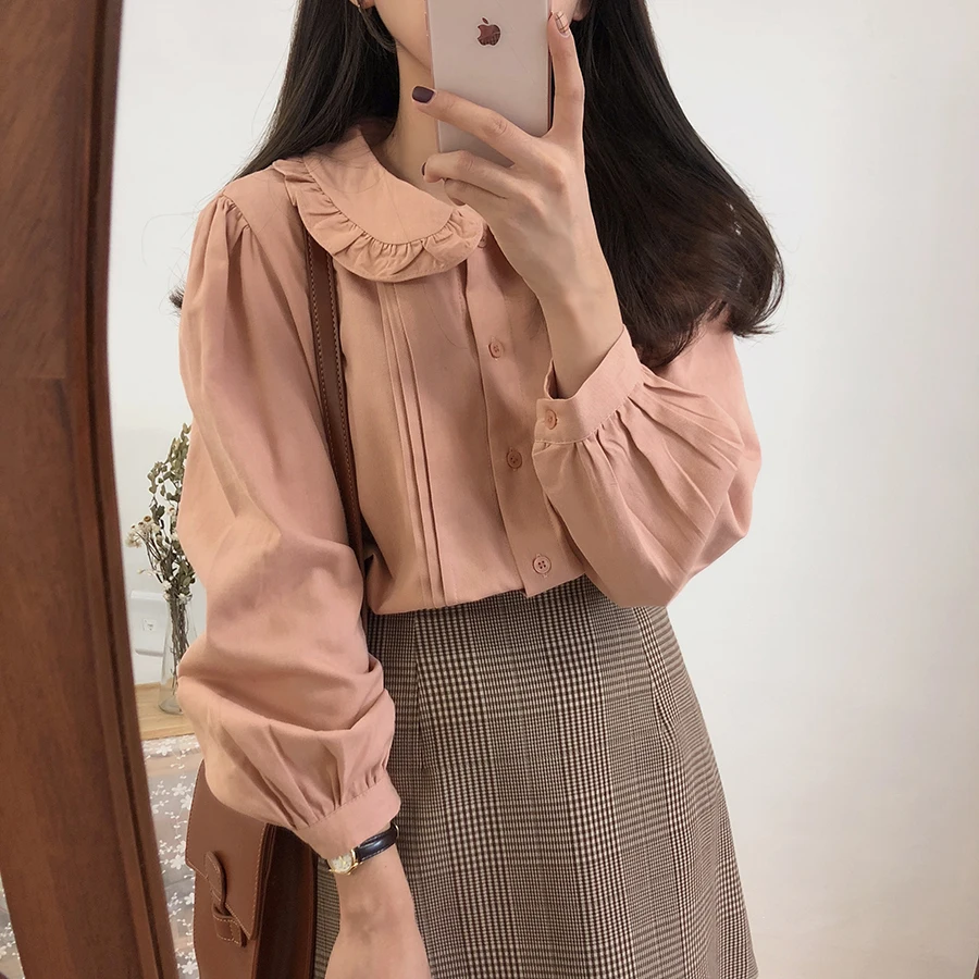 Белая рубашка кардиган винтажные Женские топы с длинным рукавом блузка для