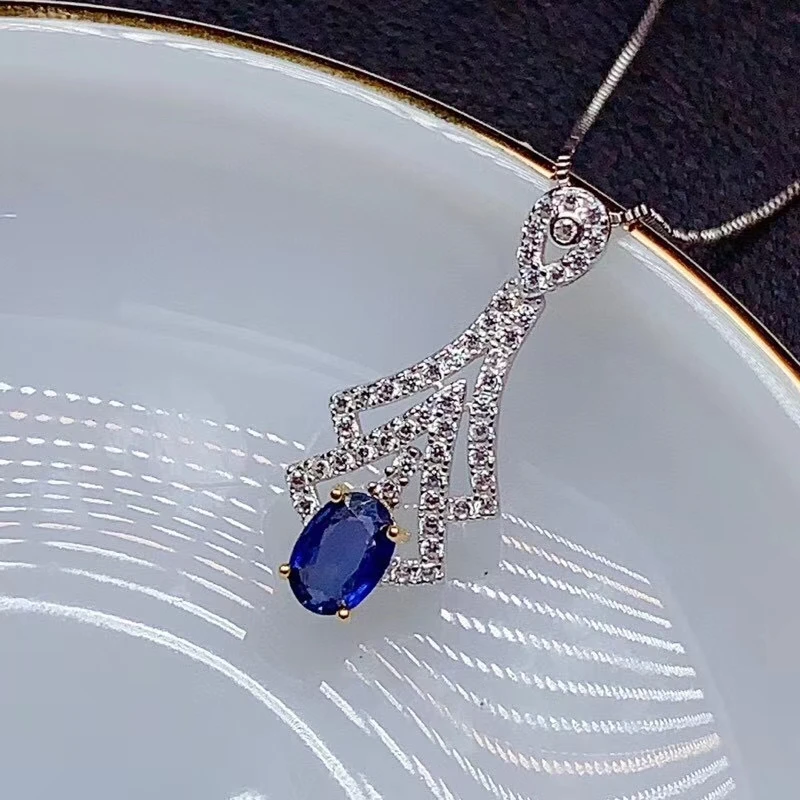 Подвеска из серебра 925 пробы с натуральным синим сапфиром | Украшения и