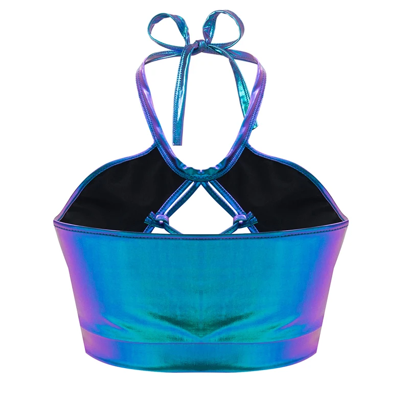 Женская майка с лямкой на шее Облегающая из искусственной кожи в готическом