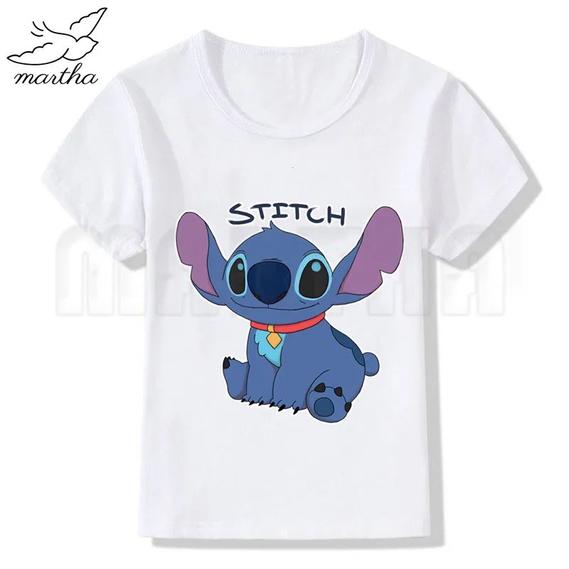 Новая белая футболка с забавным рисунком из мультфильма «Angry Stitch» Новая футболка с принтом для девочек летние топы с короткими рукавами и круглым вырезом, повседневная детская футболка - Цвет: WhiteE