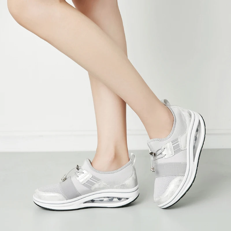 

Air Cushion Women Platform Shoes Height Increasing Wedge Sneakers Mesh Toning Shoes For Lady Slip On Comfort Jumping Shoes